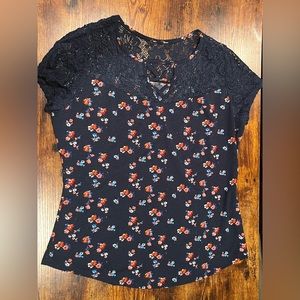 Navy Blue Floral Top